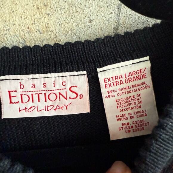 Vtg 90s Christmas Sweater Poinsettias Retro Holiday Embroidered Ugly XMAS XL - Picture 8 of 10